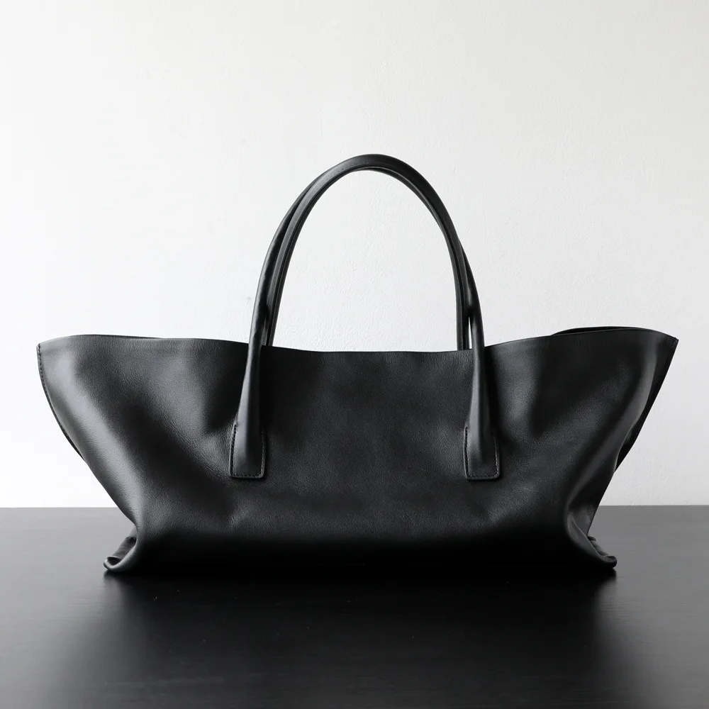 

2026 New Minimalist Black Tote Bag for Women, Soft Genuine Leather Large Capacity Shoulder Handbag, Casual Work Commute Bag