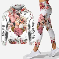 Personalized Name New Disney Minnie Mouse 3D Women's Hoodie and Leggings Suit Mickey Yoga Pants Sweatpants Fashion Sports Suit