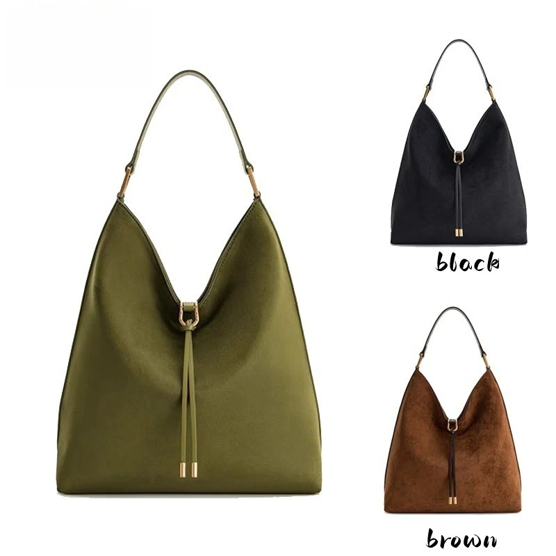 

Tote bag new style suede women's bag 2025 large capacity slouchy shoulder messenger bag