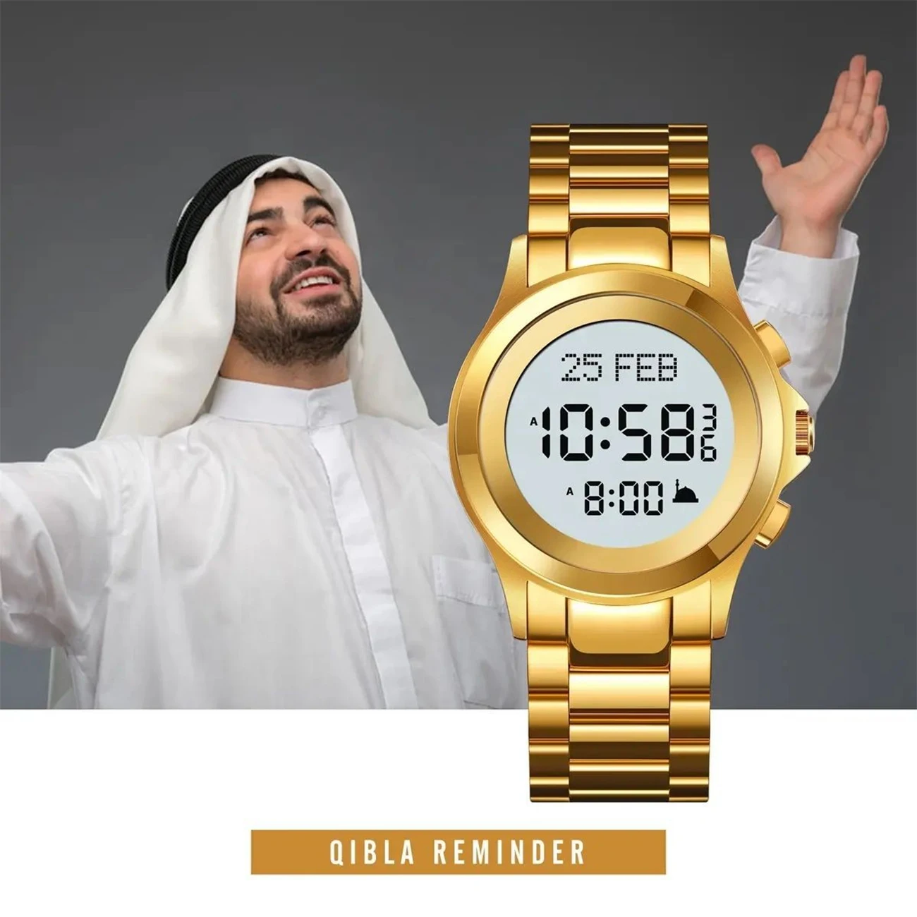 Islamic Azan Watch Arabic English Prayer Alarm Fajr Time Qibla for Muslim Lover Unisex Ramadan Gift