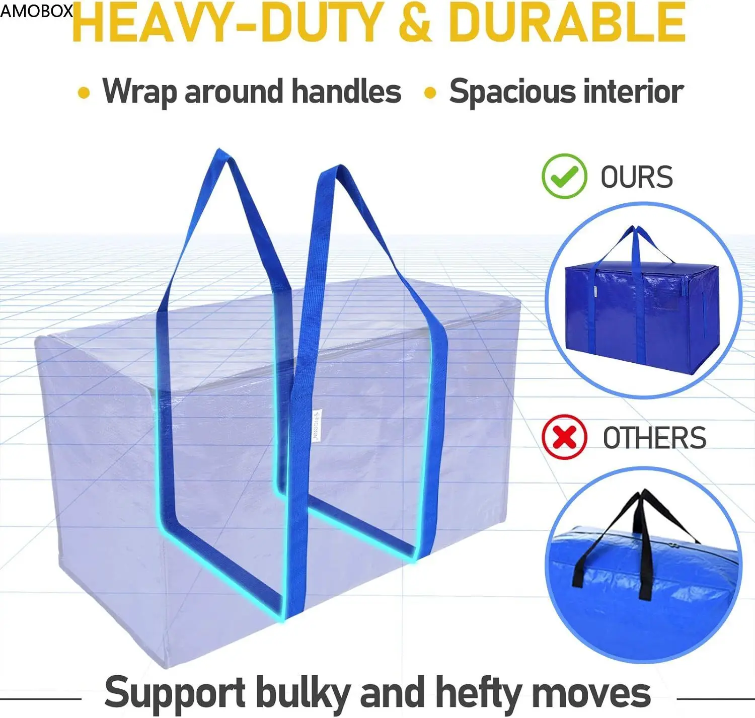 AMOBOX-Extra Large Moving Bags with Zippers and Carrying Handles, Heavy-Duty Storage Tote for Space Saving