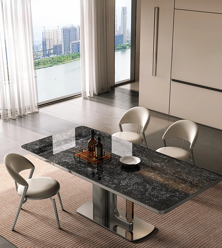 

Italian slate dining table and chairs combined with modern, simple and light luxury, high-end home dining table