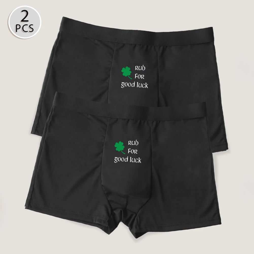 Men's Boxer Briefs Breathable Black Underwear - GOOD LUCK - Fun Shorts Comfortable & Soft Underpants