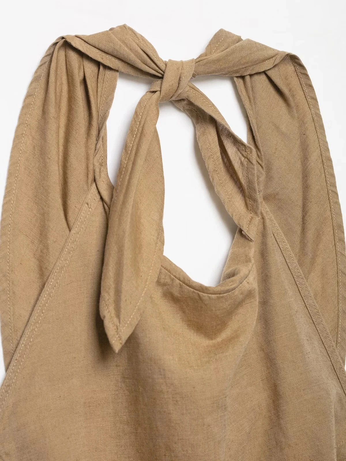 KONDALA Vintage Khaki Einfarbiger Damenanzug, Neckholder Ärmellos Rückenfrei Plissiert Schmal Geschnittene Weste, Weite Hose, Modische Elegante Sets für Herbst 2026 – Detail 10