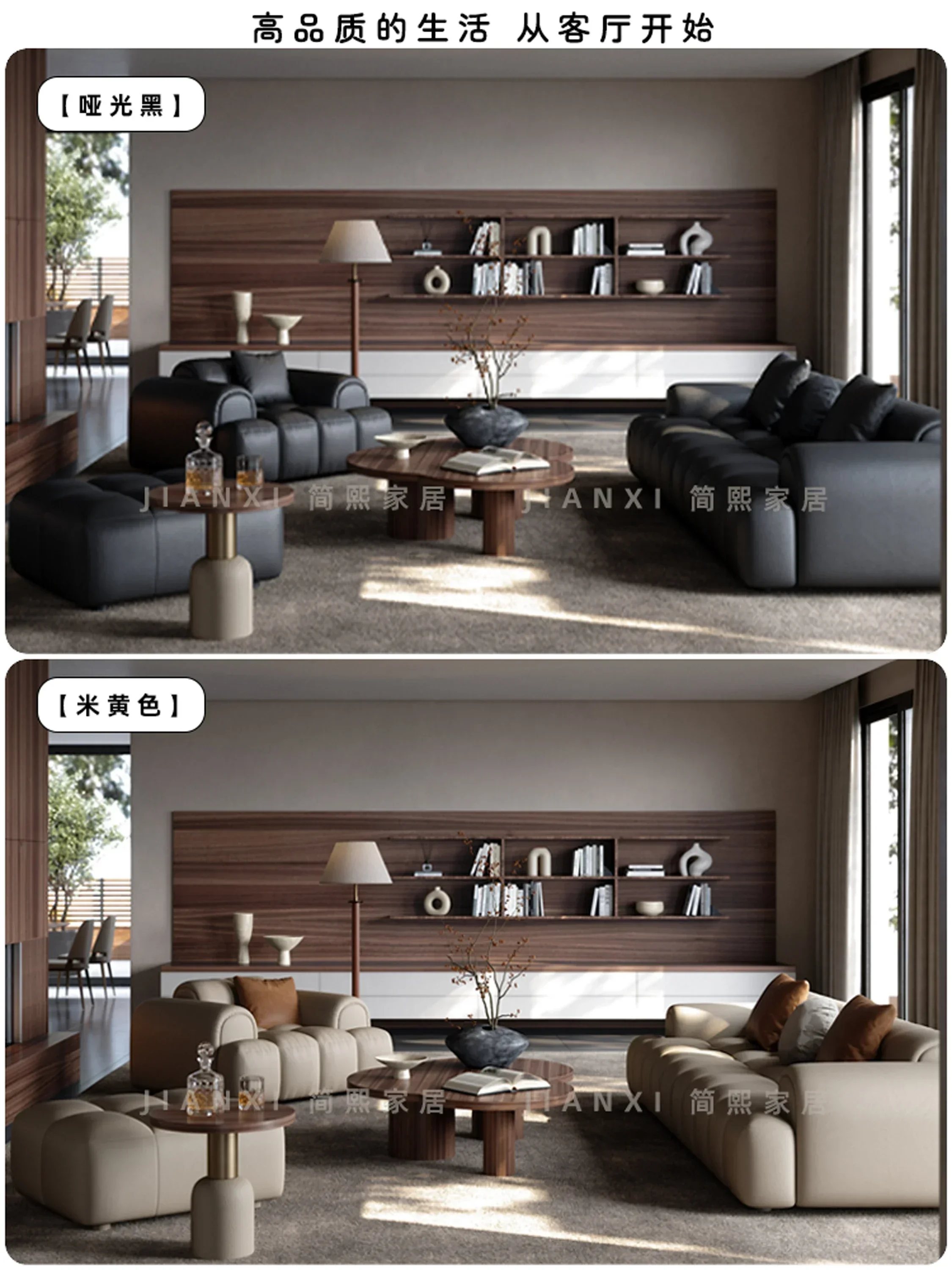 BJ A Retro Leather Sofa Living Room Black First Layer Cowhide Italian Sofa