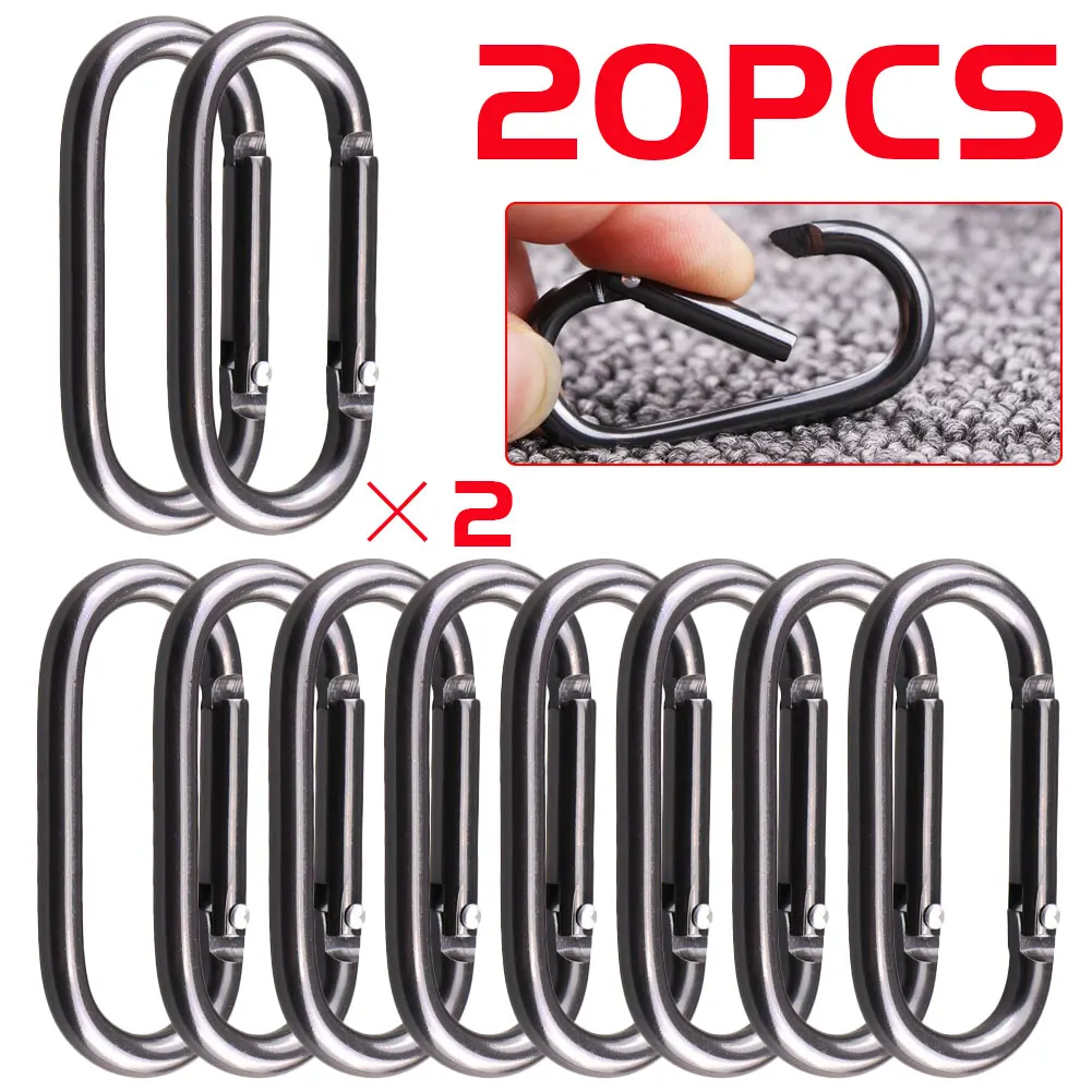 Mousqueton en alliage d\'aluminium en forme de D, équipement d\'escalade, porte-clés, crochet, noir, pratique, chaud, nouveau, 2024, 20 pièces
