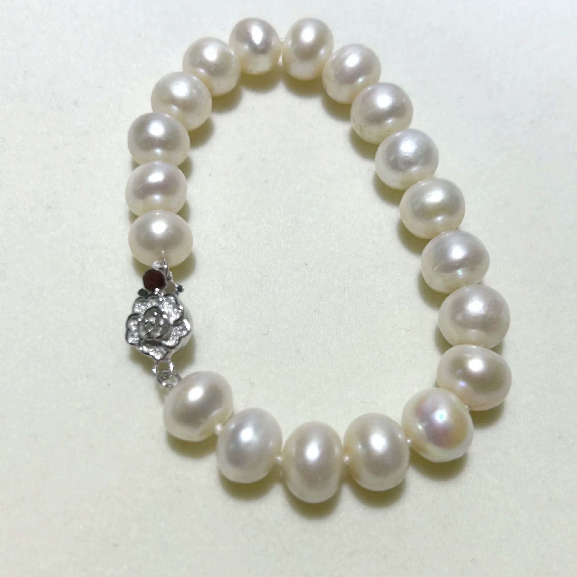 

Beautiful bracelet AAA9-10mm natural white South Sea round pearl bracelet 925s rose button -7.5-8 inch
