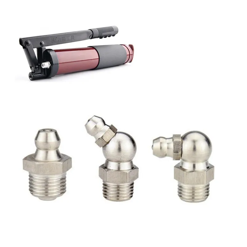 10pc Butter Gun Fittings M6 M8 M10 Male Thread Grease Zerk Nipple Oil Mouth 45 90 Degree Universal Joint Grease Gun Nozzles