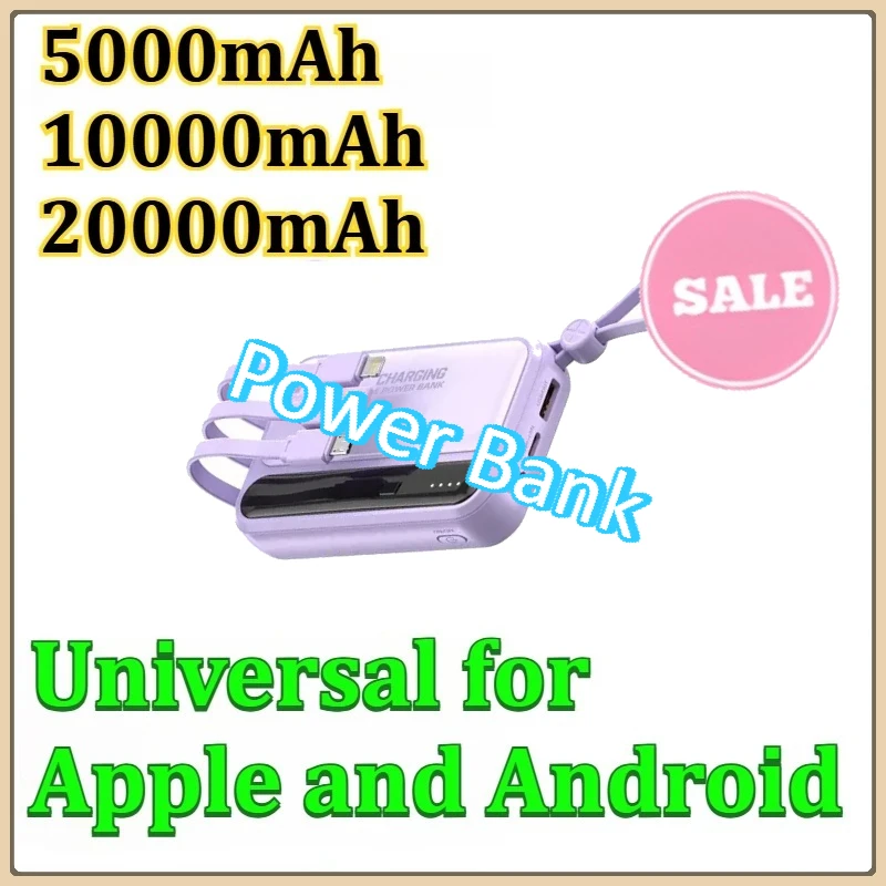 

For IPhone/Samsung Power Bank Fast Charging Large Capacity Charger With 4 Cable External Battery 5000mAh/10000mAh/20000mAh
