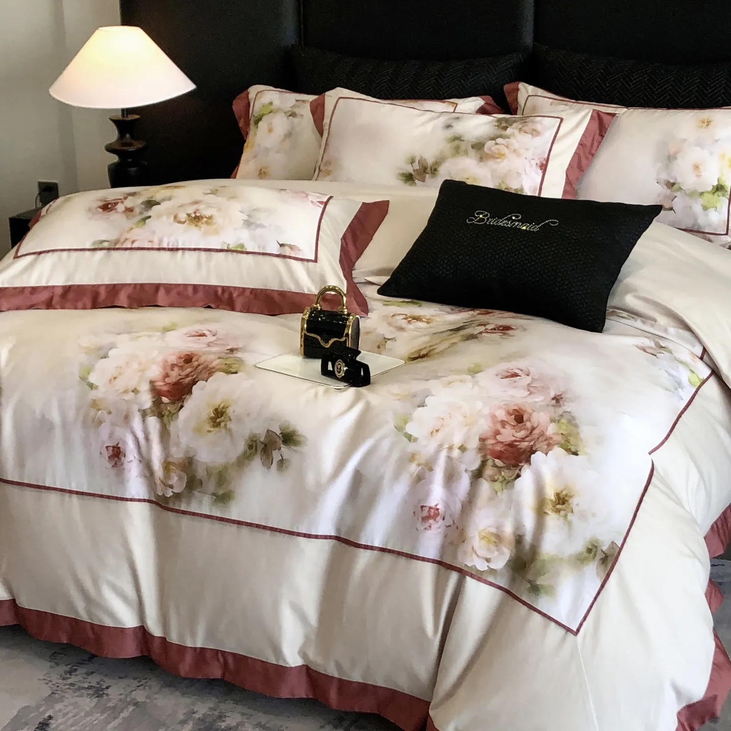 

1000TC Egyptian Cotton Flowers Prints Luxury Queen King Size Bedding Set Duvet Cover Set Flat/Fitted Bed Sheet Pillowcases 4Pcs