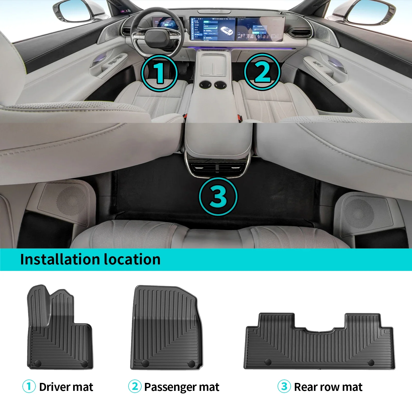for Xpeng G9 2023 2024 2025 2026 Car Floor Mats Cargo Liner Trunk Pad TPE 3D Foot Mat Waterproof Odorless Tray Set BLACK