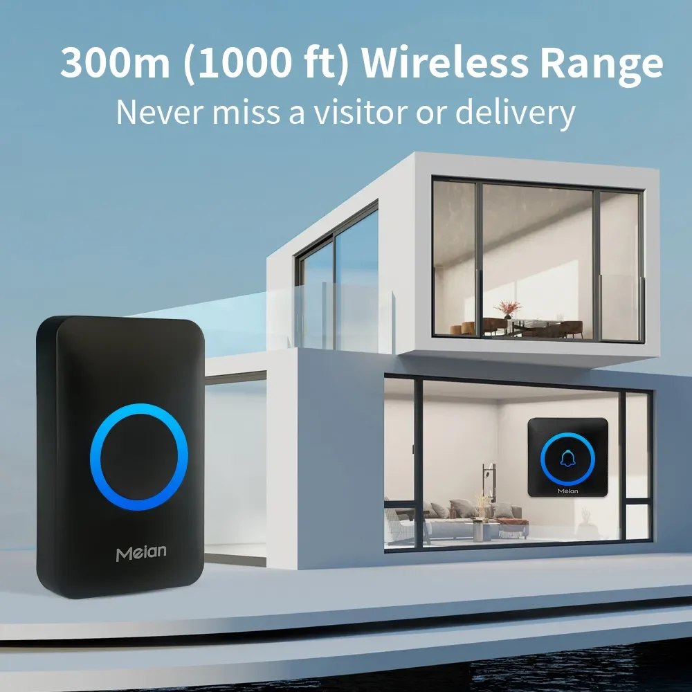 Meian-Smart Home Campanello, Campanello esterno wireless, Campanello per porta impermeabile IP65, 60 brani, Allarme di sicurezza intelligente, Campanello per porta