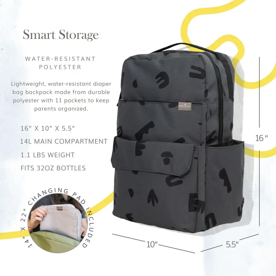 ROVR Roo Lightweight 1 LB Diaper Bag Backpack 11 organizational pockets Durable amp WaterResistant Charcoal Doodle