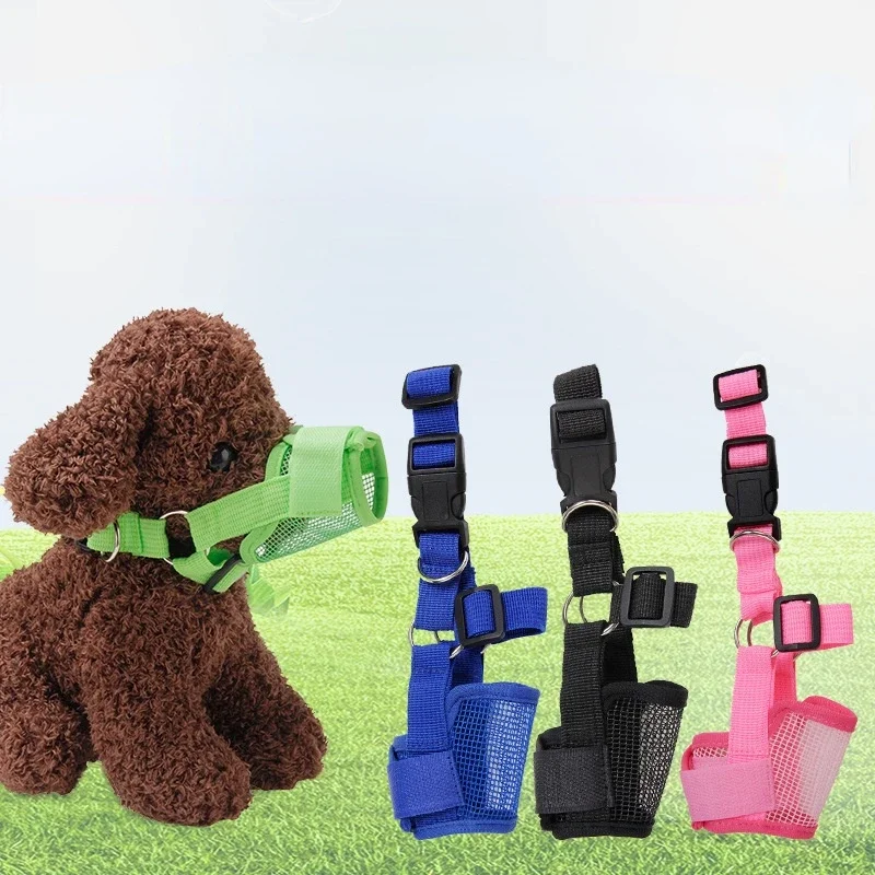 Pet Dog Adjustable Bark Bite Mesh Mouth Muzzle Grooming Anti Stop Chewing for Small Dogs Nylon Belt Dog Accessories Pet Products 3