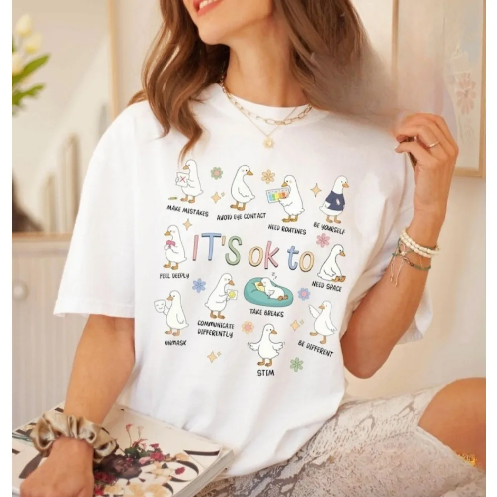 It’s Ok To Be Different Autism Goose Shirt Autism Acceptance Women Tops Special Education Teacher Tee Neurodiversity Shirt