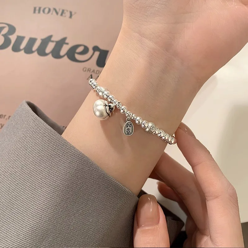 

New 925 Silver Geometric Bead Punk Good Luck Wish Persimmon String Bracelet For Woman Girl Fashion Jewelry Gift Dropship