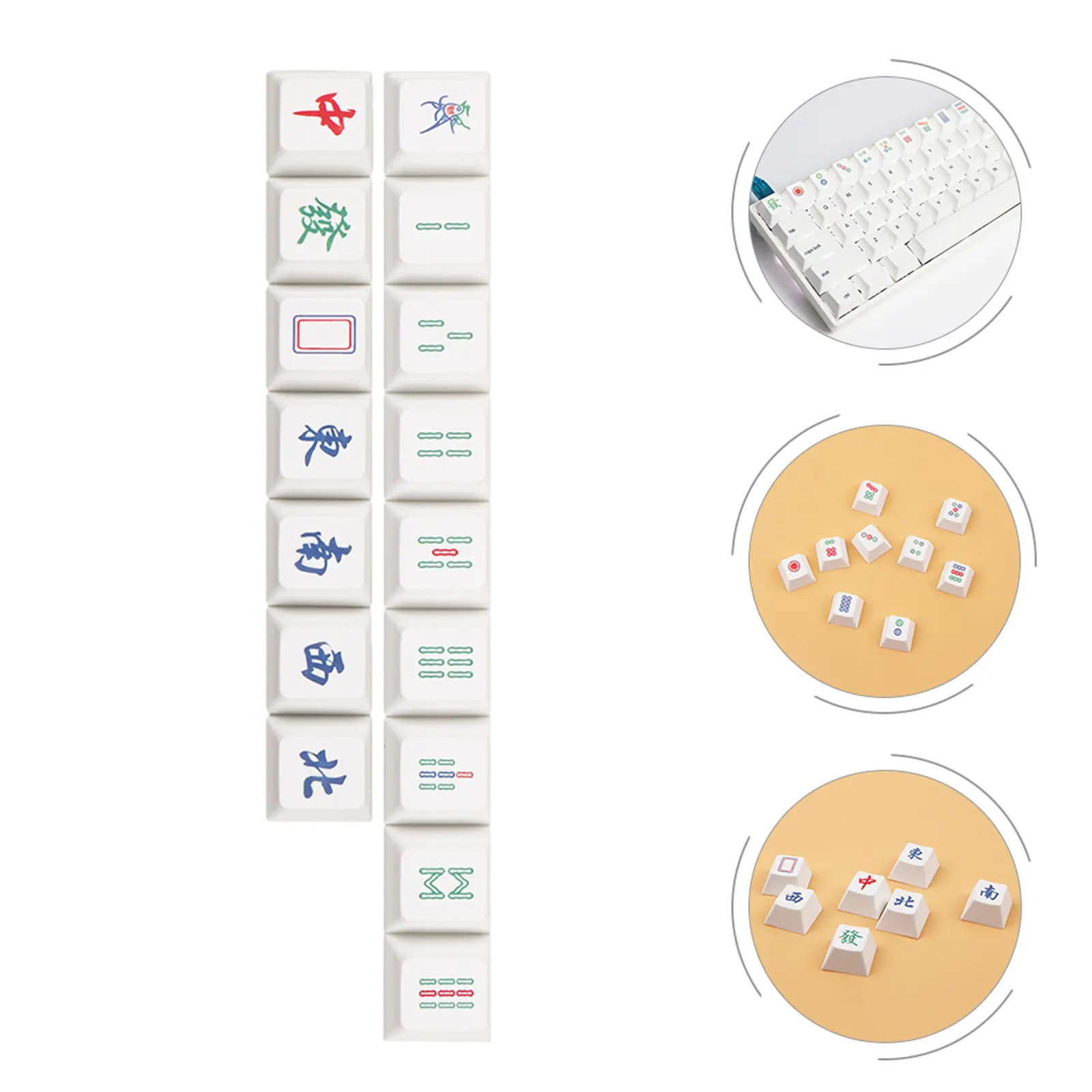16Pcs Keycaps for Mechanical Keyboard Mahjong Pattern Pbt Dye Sublimation Process Long-Lasting Color Smooth Matte Feel