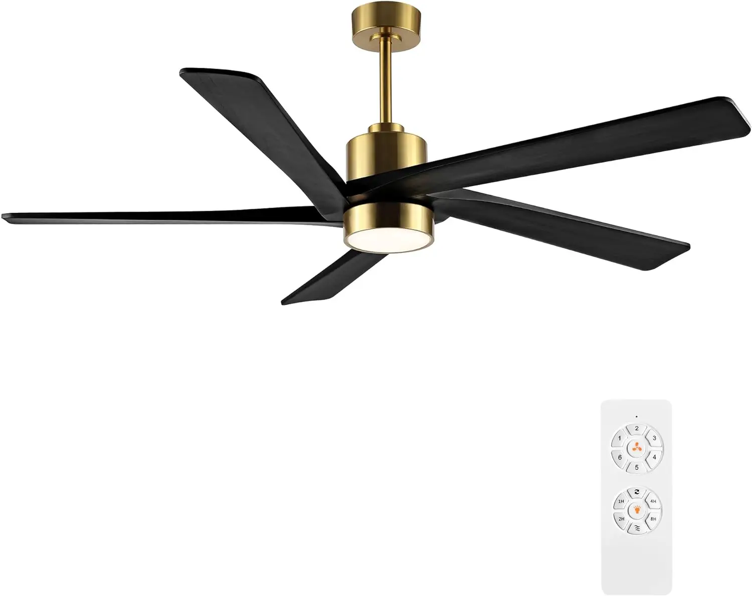 

72" DC Ceiling Fan w/ Lights & 3 Downrods, 5 Carved Wood Blades, 6-Speed Reversible DC Motor, Large Ceiling Fan in Brass Finish