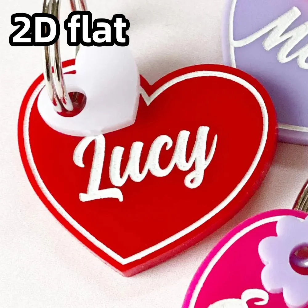 1PC Personalized Single-Sided Pet Tag, Heart Shape Acrylic Tag with Charm Add-on, Custom Laser Engraved Name Tag for Cat and Dog
