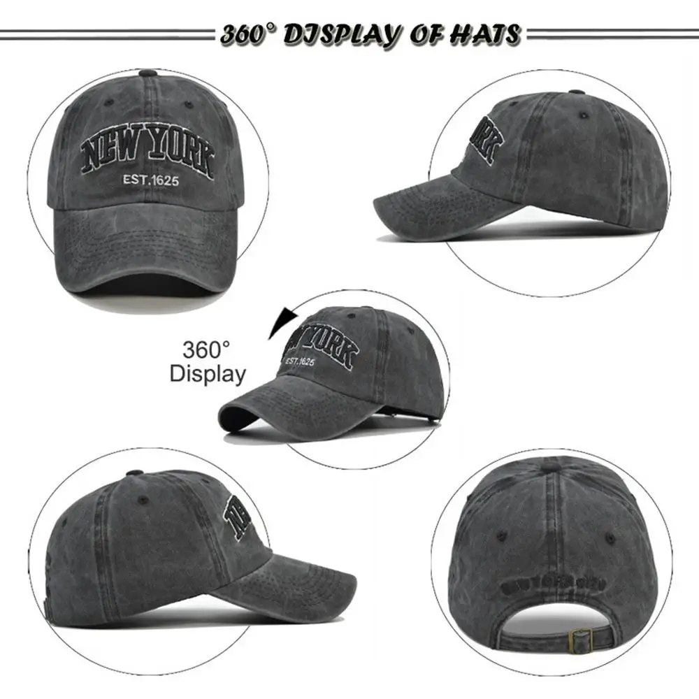 Men Women Adjustable WASHED DENIM Distressed Faded Cap Baseball Hats Sunscreen Hats New York Embroidery Baseball Caps