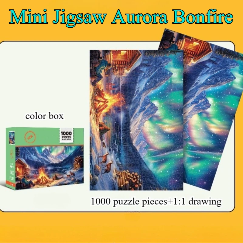 

Мини-пазл из 1000 деталей, толщина картона 1,8 мм, серый, с изображением полярного сияния и ночи с огнями, 14,96×10,24 дюйма, для взрослых, праздничный подарок