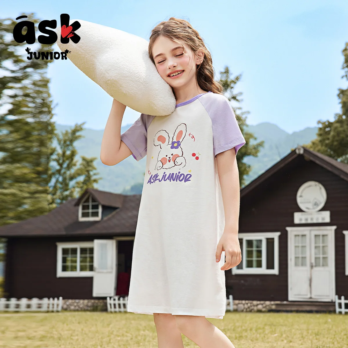 7A ملابس نوم للفتيات مضادة للبكتيريا، تي شيرت صيفي مكيف، تنورة ماصة للرطوبة، فستان نوم قابل للتنفس #1