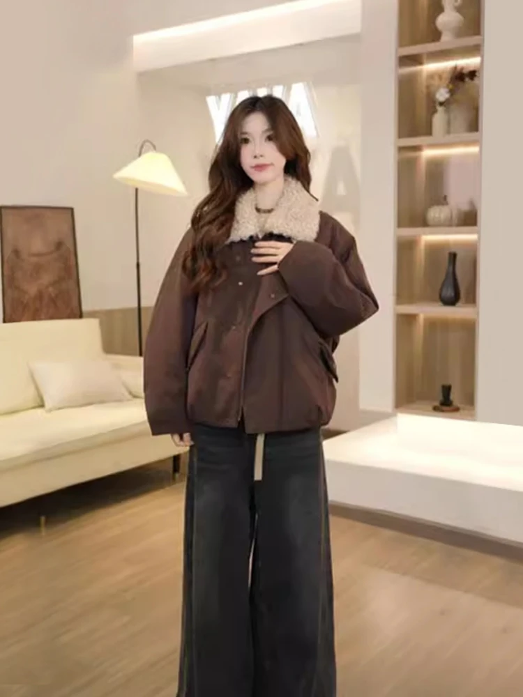 

Women's Thickened down Cotton Jacket Winter Fashionable Versatile Warm Coat Korean Style Straight Cut Long Sleeve Zipper Closure