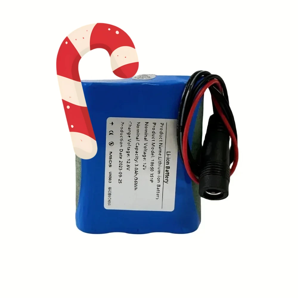 12V 3000mAh 3S1P 18650 Lithium Battery Pack Suitable For Projector, Speaker, And Wireless Monitoring Battery +12.6V Charger