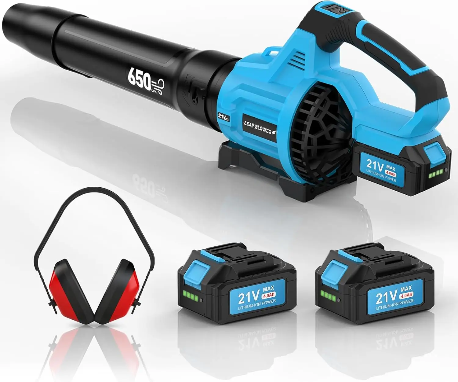 CFM & 160 MPH Electric Cordless Leaf Blower with 2 * 4.0Ah Batteries & Noise-Reduction Ear Muffs,3 Speed Powerful Blowing Ideal