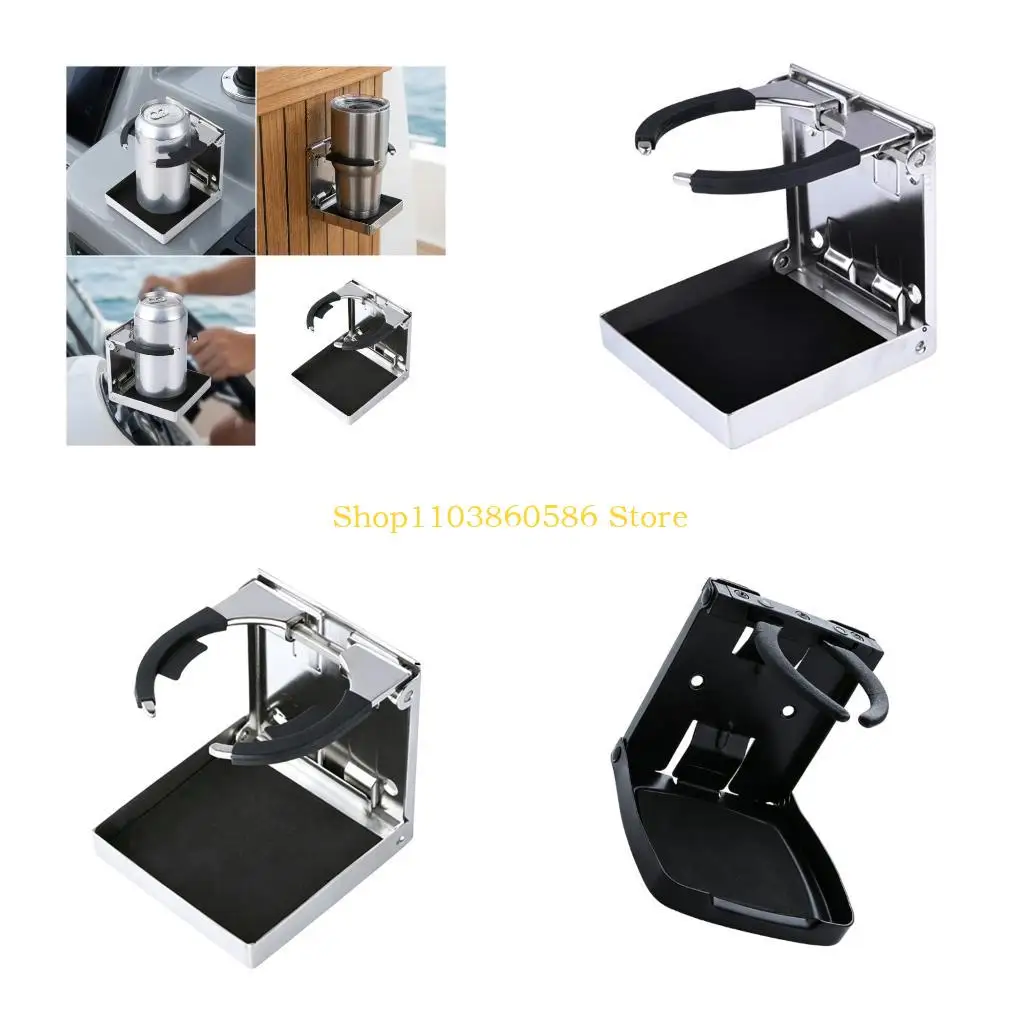 242A Fold-Down Marine Beverage Tray for Boat Console Wall, Yacht Side Panel and Motorhome Interior with Cushioned Contact