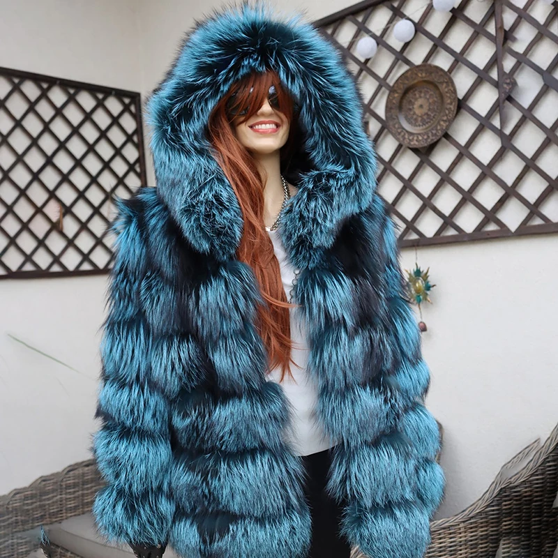 Winter Thicken Fox Fur Coats Women Luxury Warm Fashion Hooded Outertwear 2022 New Genuine Natural Fox Fur Jacket Female