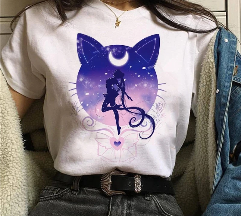 2026 New Cotton Summer Tshirt Leisure and Comfortable Men Harajuku Sailor Moon Tshirt Cartoon Cat Printed Mens T Shirt Tops