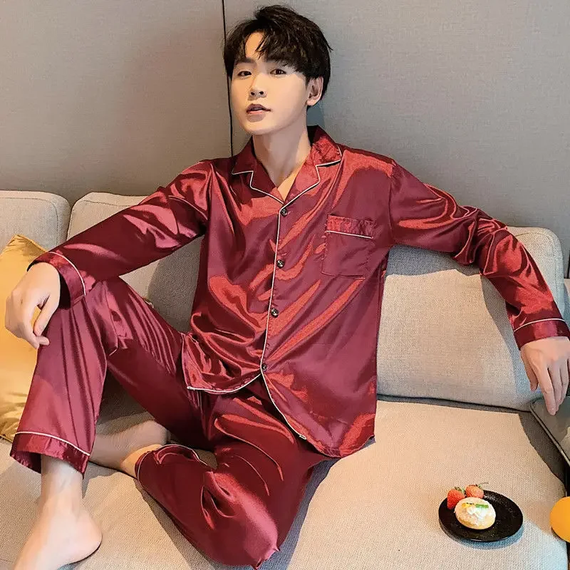 Pajamas For Men Home Clothes Silk Satin Sleepwear Long sleeve Pajama Sets Winter Sleep Tops Pants Large Size Lounge Night Wear