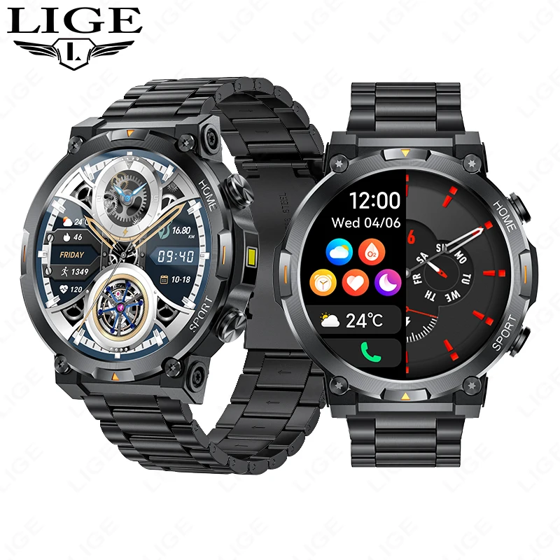 

LIGE Men Smartwtach 1.43 Inch AMOLED Screen Men Watch Health Monitoring Sports LED Flashlight Smart Watch Bluetooth Call Watches