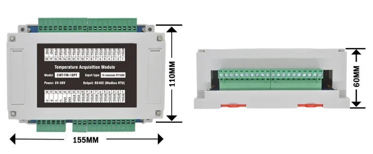 16 channels PT100/PT1000  Rs485 Modbus Output Temperature Acquisition Module