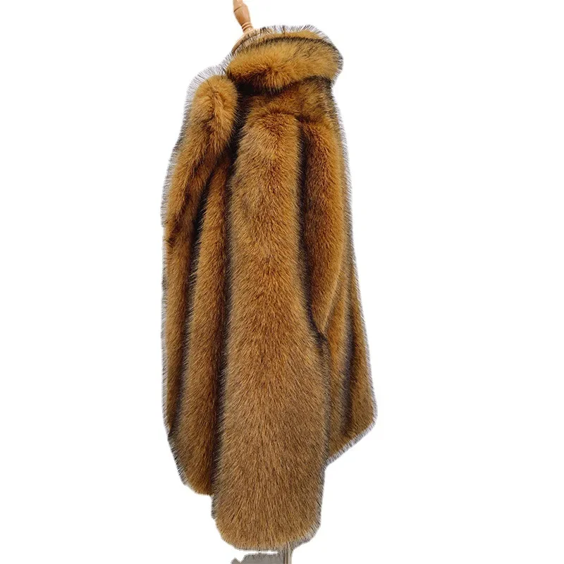 Cappotto in pelliccia sintetica grigio argento Donna Autunno Inverno Giacca grande Cappotto Tasche con colletto rovesciato Cappotto spesso Giacche calde Cappotti maxi