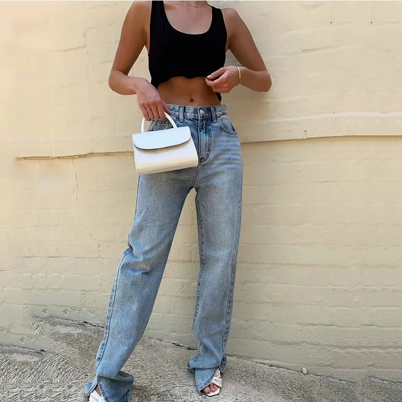 MosiMolly-pantalones vaqueros lavados para mujer, Jeans de novio, pantalones casuales, pantalones largos divididos, parte inferior negra
