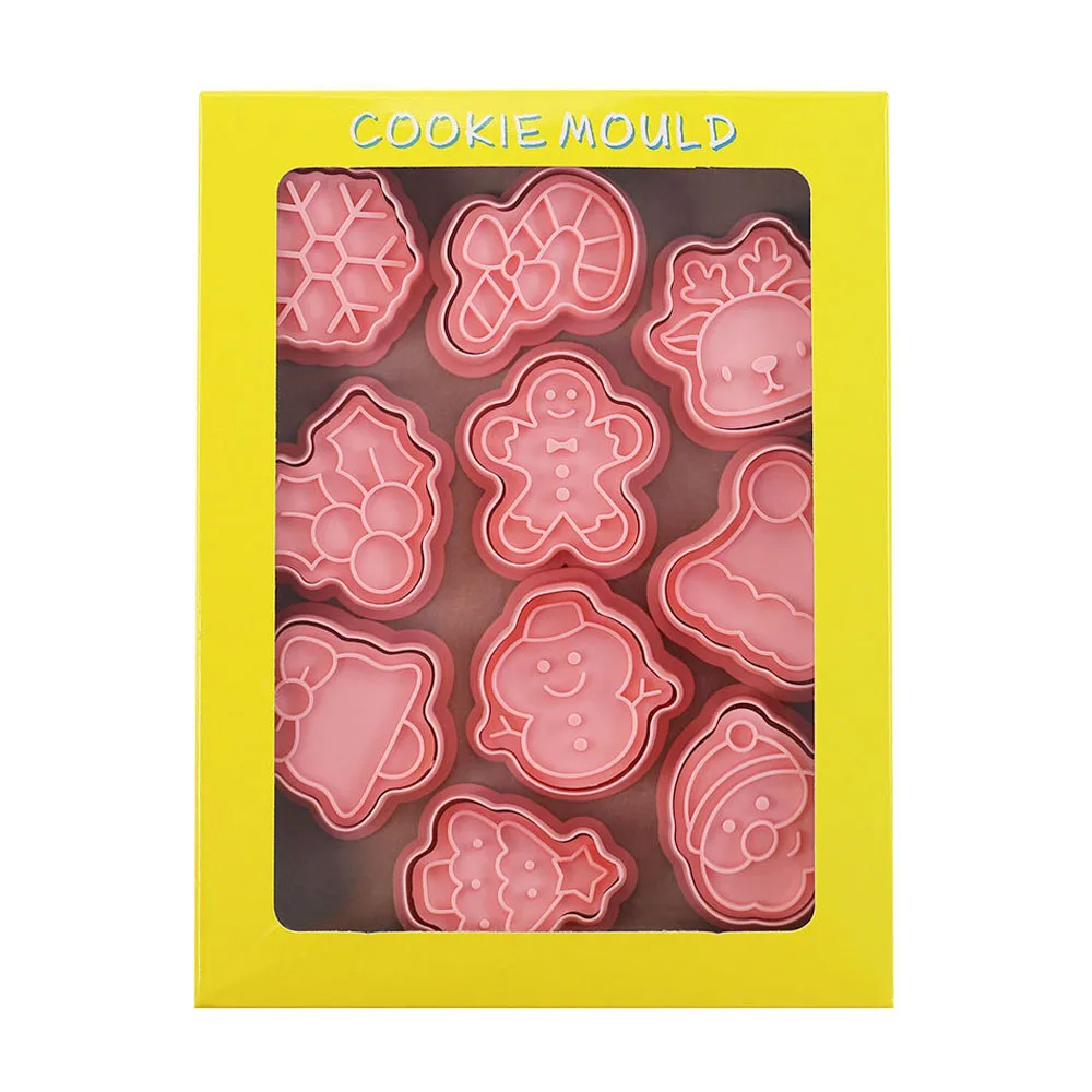 

10PCS/Set Mini Cartoon Christmas Cookie Cutter Embosser Stamp Cookie Cutter Fondant Cake Decorating Tools Party Baking Supplies