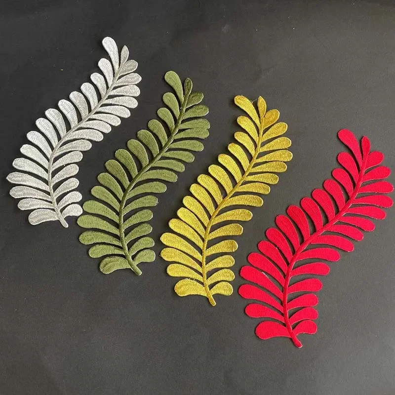 1Pair=2PCS/19*7CM Multicolour Leaves Embroidery Applique Iron on Stickers,Fabric Leaf Patch Thermocollant  for Clothing,Dress