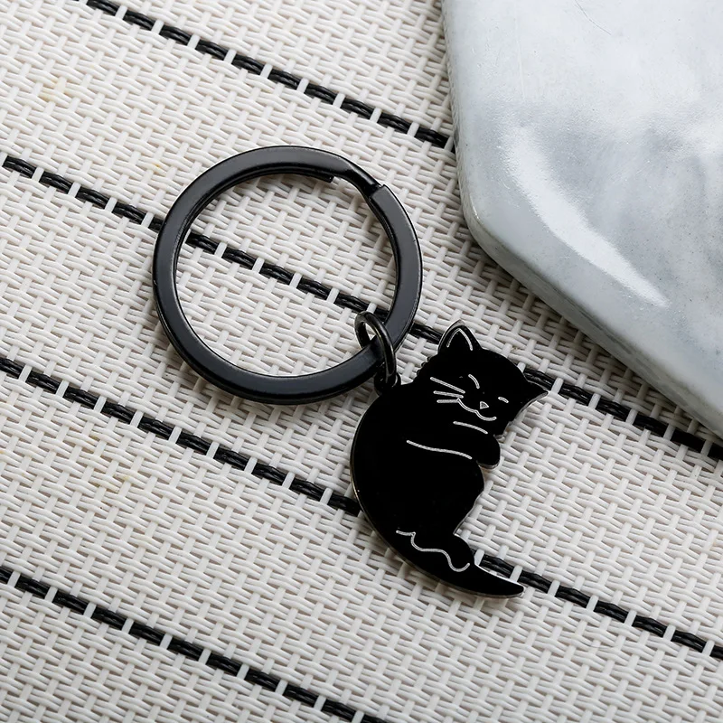 2PCS Couples Matching Cat Charm Key Chain Key Ring Stainless Steel Lover\'s Valentine\'s Day Gift