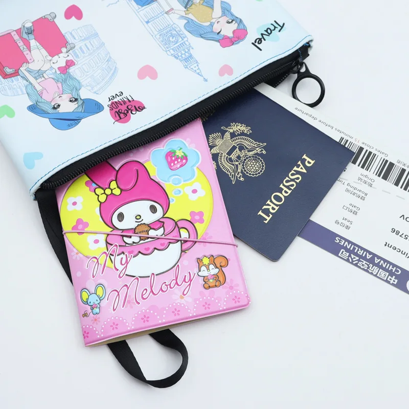 Sanrio Mymelody Anime Cartoon Holder Covers Case Travel ID Credit Card Holder Wallet Passport Book Buckle Passport Cover