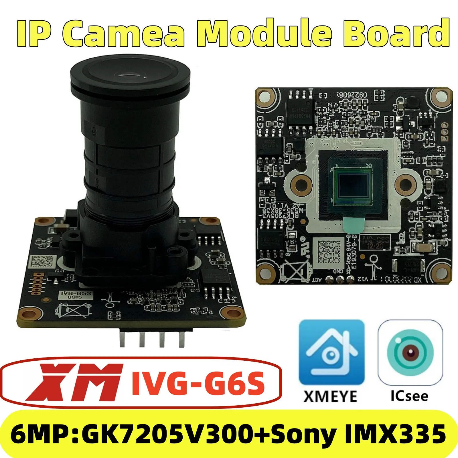 6MP XM IP Camera Module Board IVG-G6S GK7205V300+IMX335 F1.0 M16 Lens 3072*2048 P2P ICsee XMEye Radiator Onvif RTSP All Color