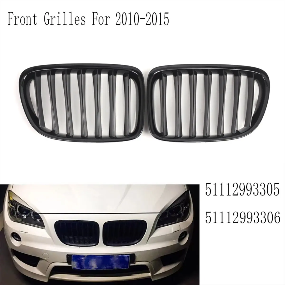 Glossy Black Kidney Grille Single Double Slat Style 51112993305/06 For BMW X1 E84 Sport Upgrade Front Bumper Air Inlet Grille
