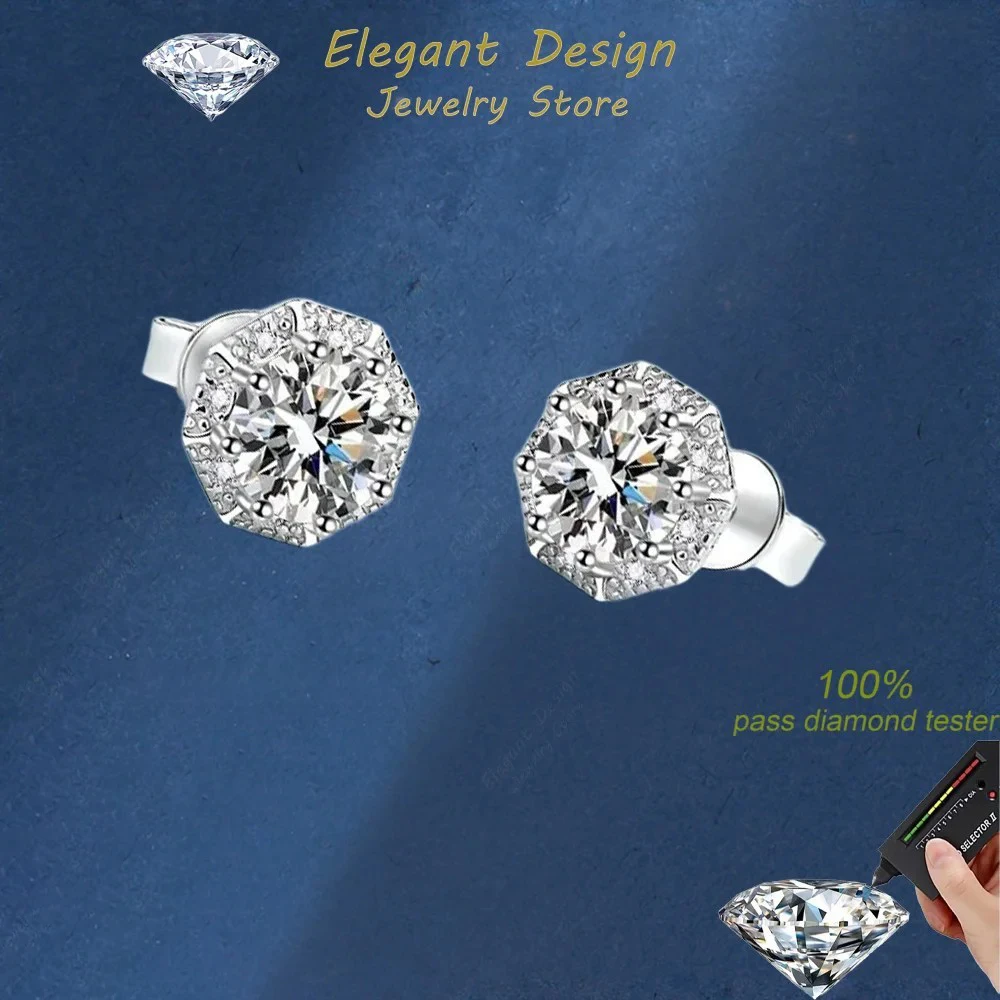 

Elegant Design Ladys Each 1CT Real Moissanite Stud Earrings for Women, PT950 Sparkly Jewelry Earring for Family Birthday Gift