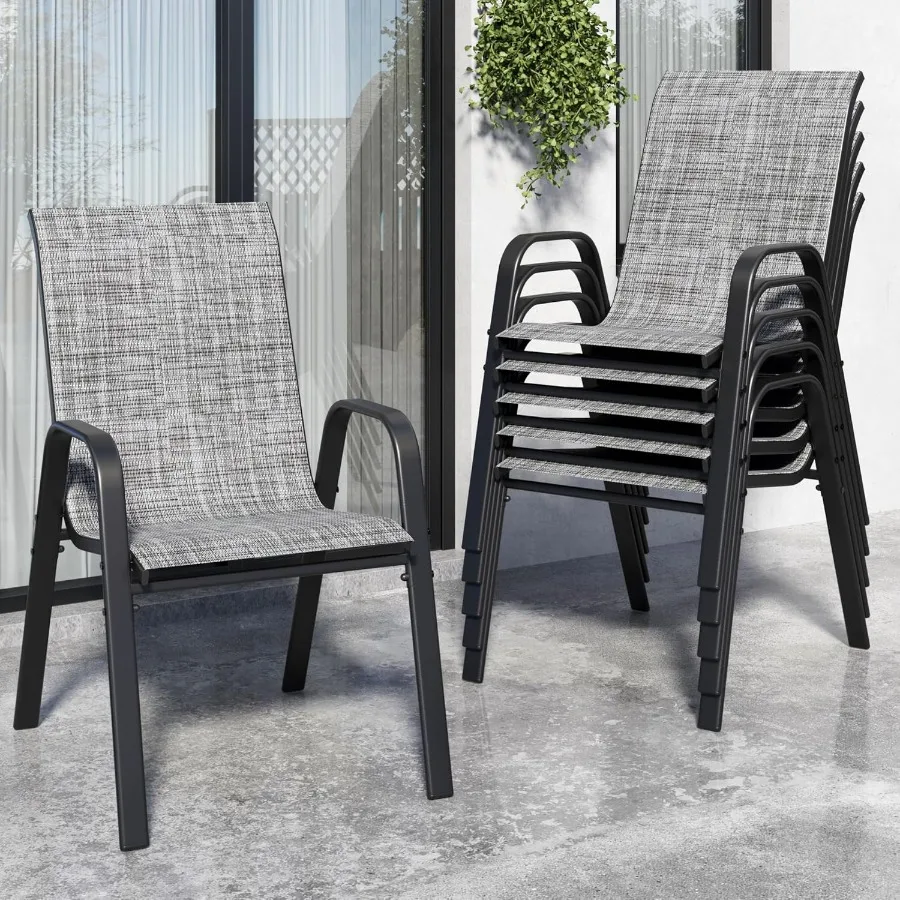 Patio Chairs Set of 6 Stackable Outdoor Dining Chairs for All Weather Textilene Fabric Metal Frame Outdoor Chairs Set for Backy