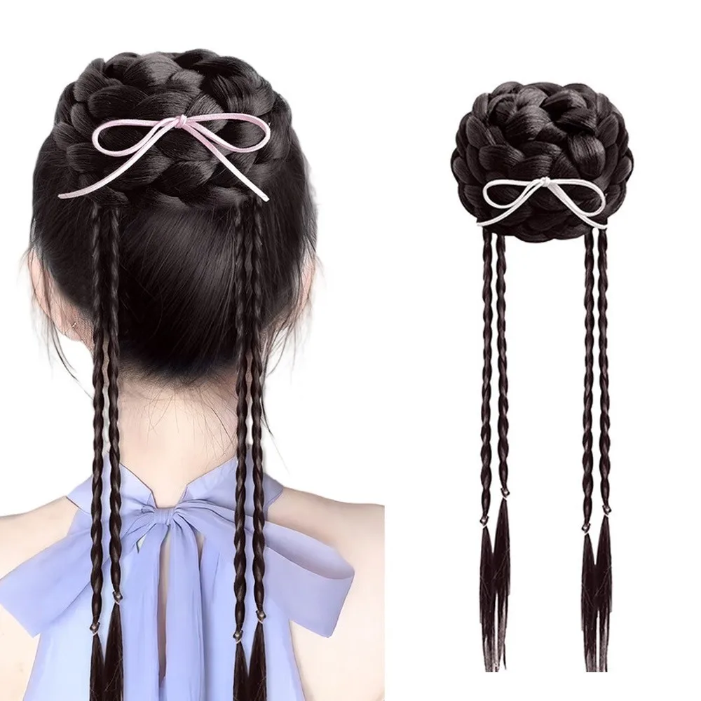 الباروكات الاصطناعية 35 سنتيمتر النساء عالية Headtop زهرة برعم رئيس الكرة كليب محاكاة الملتوية الضفائر ذيل حصان شعر مستعار كعكة