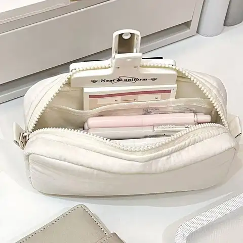 Bilashmart Simplicity Solid Color Pen Bag Zipper Design Large Capacity Pencil Case Portable Stationery Organizer Student Back to school