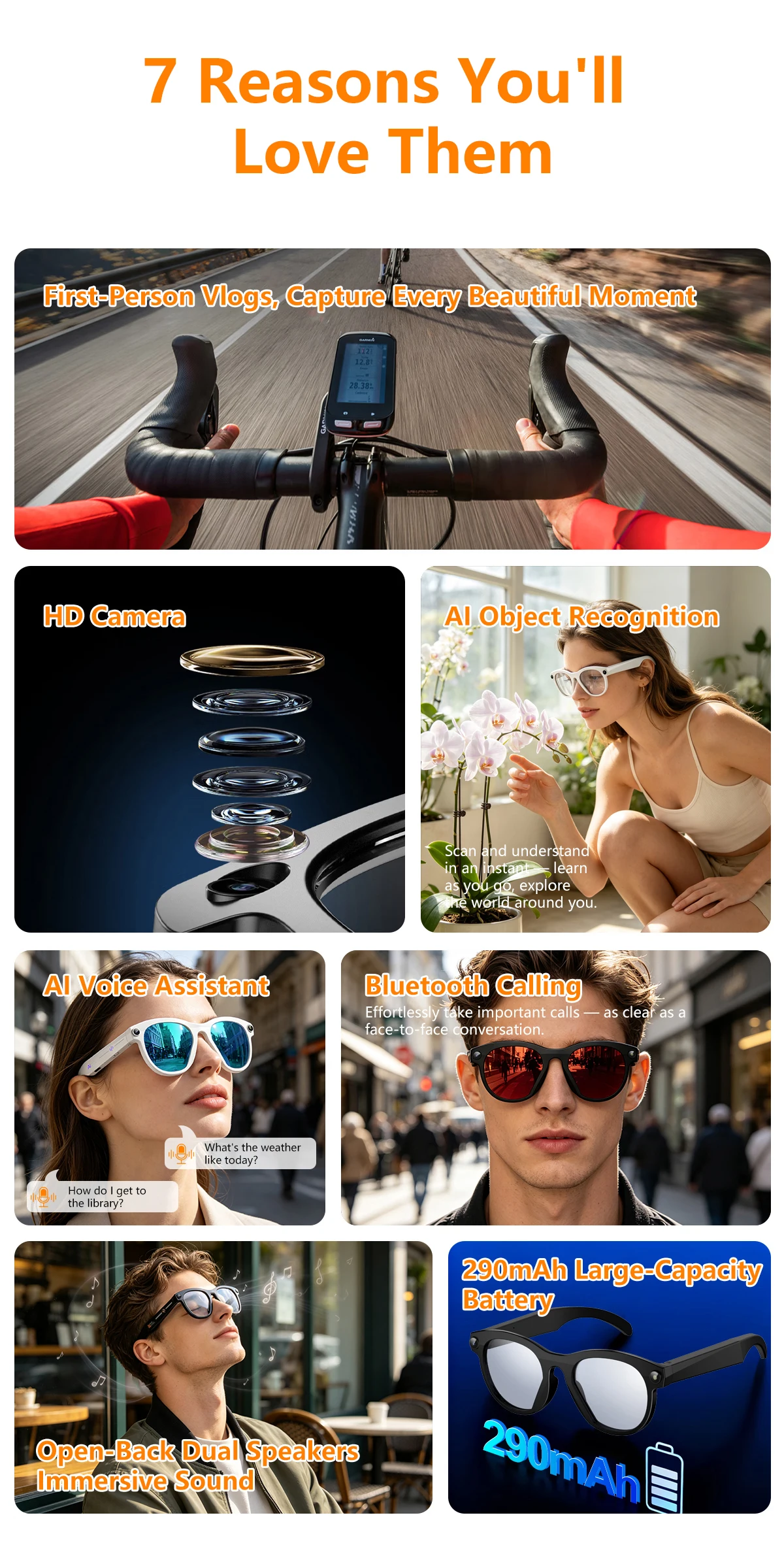 M88 Pro KI-Smart-Brille 5-Megapixel-Kamera Bluetooth EIS-Bildstabilisierung Videoaufnahme und Übersetzung – Detail 2
