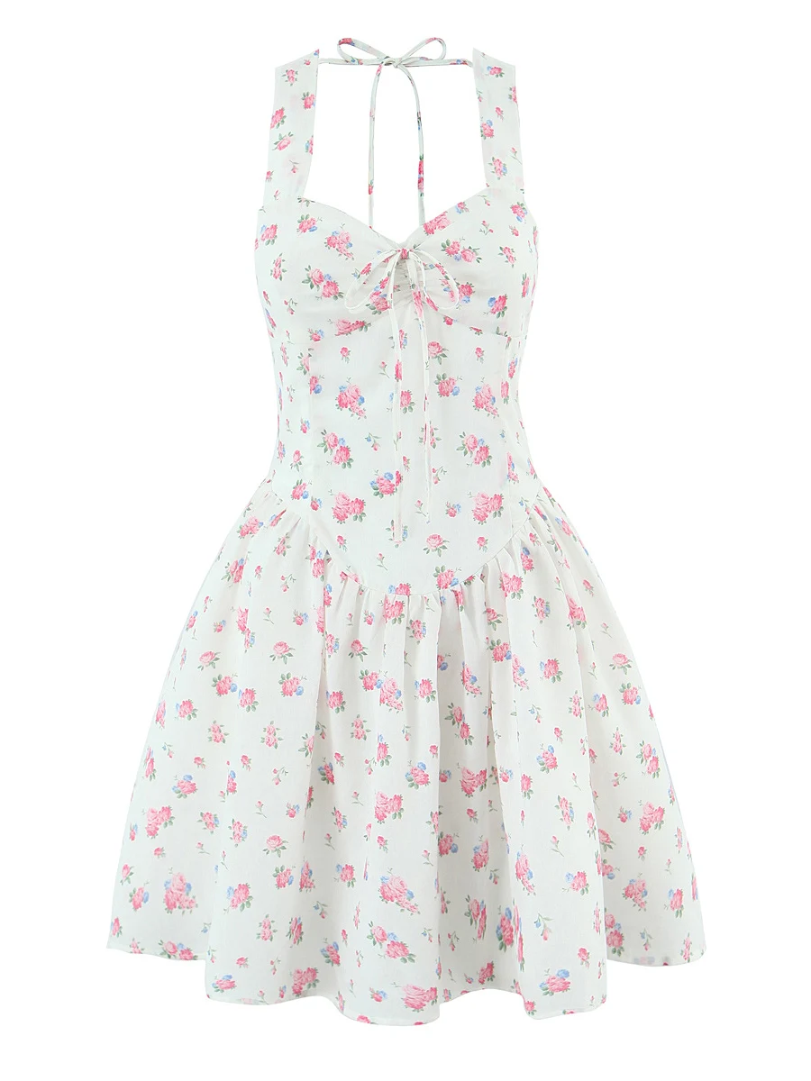 

Ретро-юбка с завязками и принтом в горошек для женщин, облегающая, для отпуска, с короткими бретелями, с высокой талией, из смесового полиэстера и хлопка