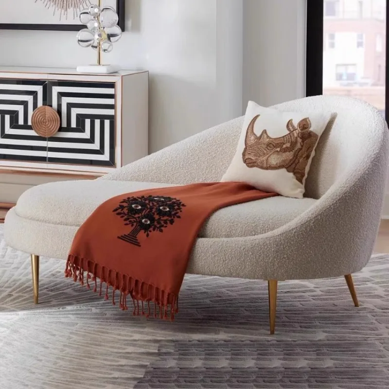 Small Apartment Living Room Concubine Chair Lazy Chair Recliner Lamb Wool Oval Beauty Couch Balcony Sofa